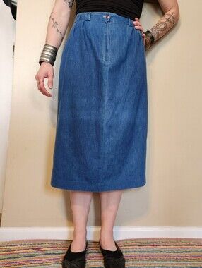 Vintage 1980s Prairie Reflections Denim Midi Skirt